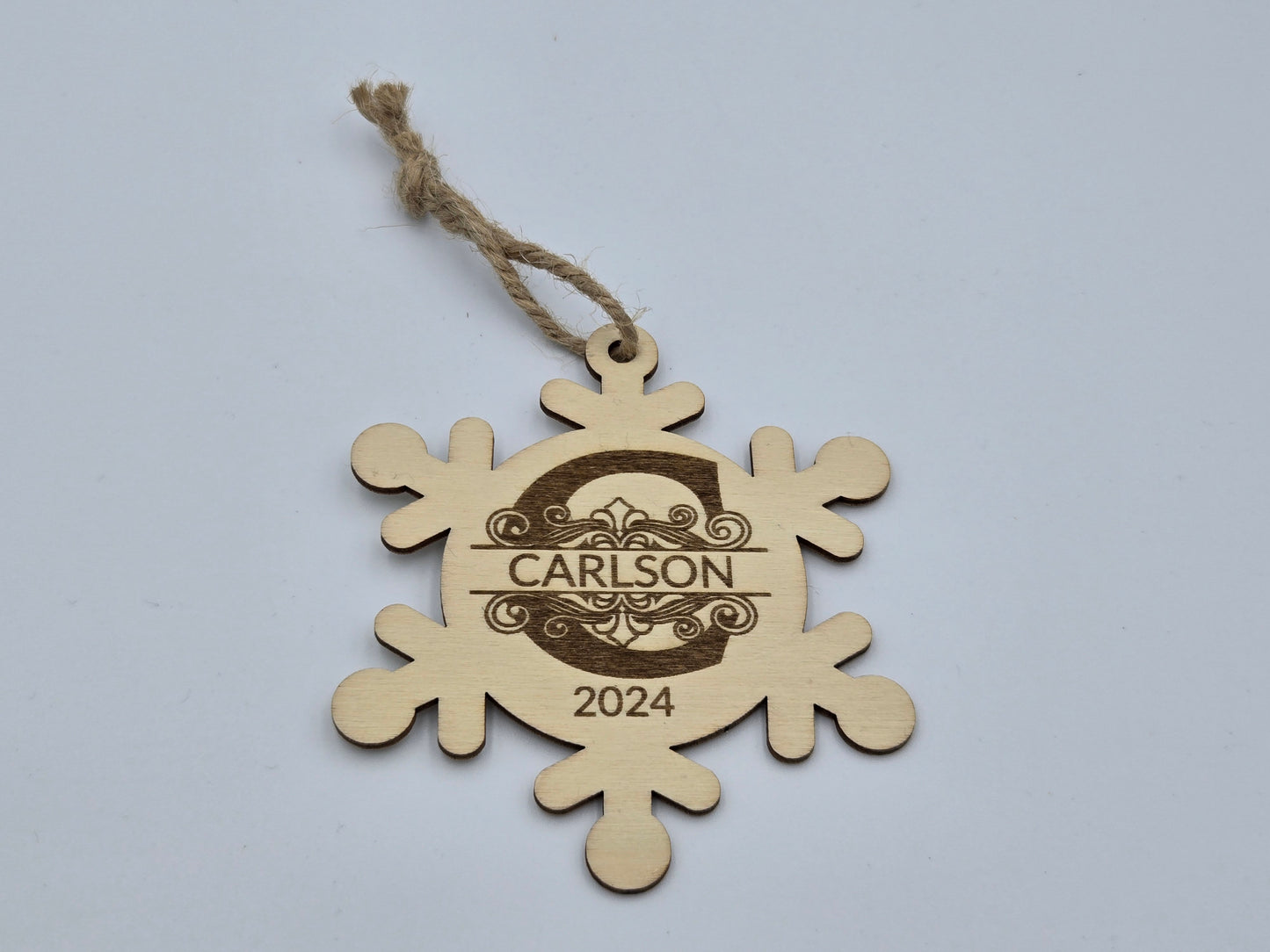 Custom Engraved Wooden Snowflake Ornament