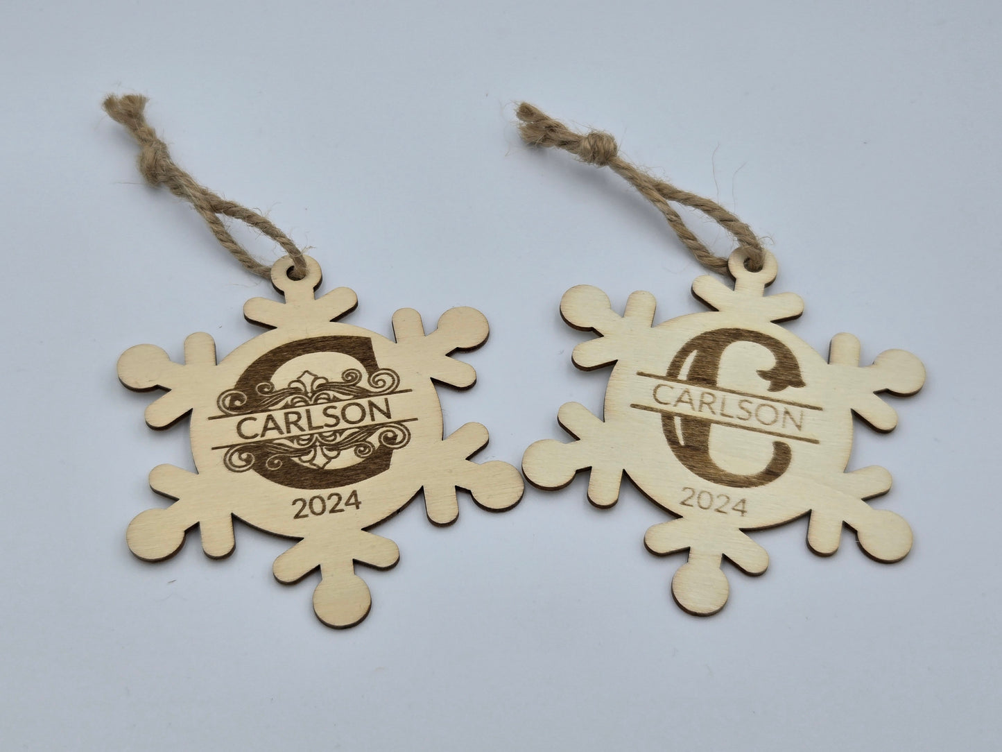 Custom Engraved Wooden Snowflake Ornament