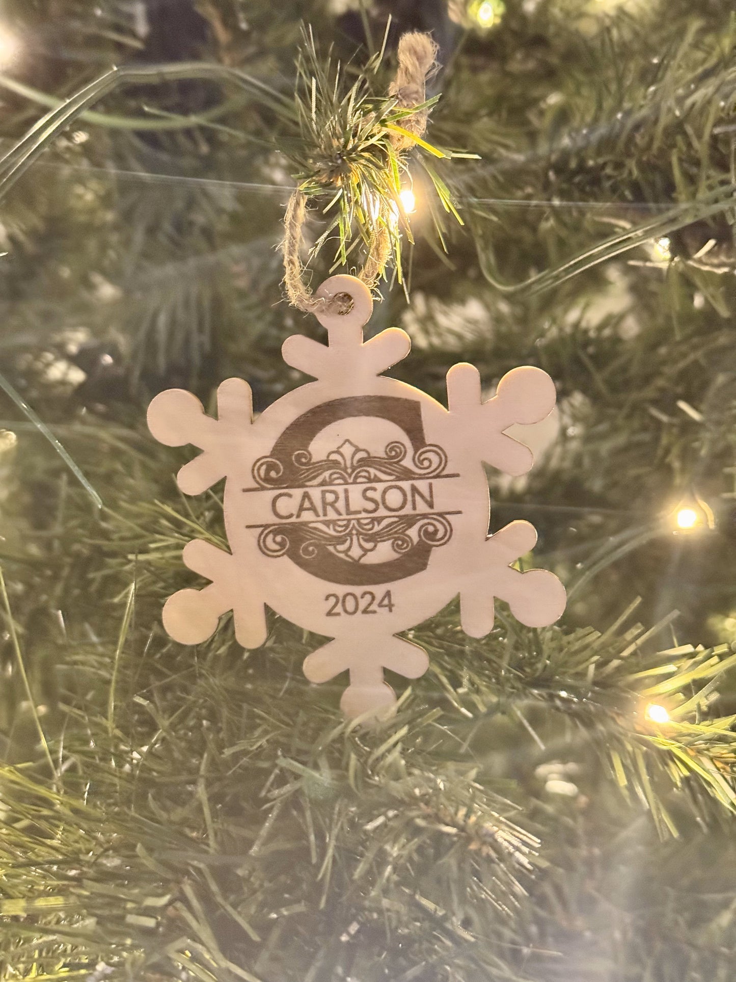 Custom Engraved Wooden Snowflake Ornament